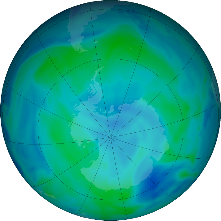 Antarctic ozone map for 05 March 2023